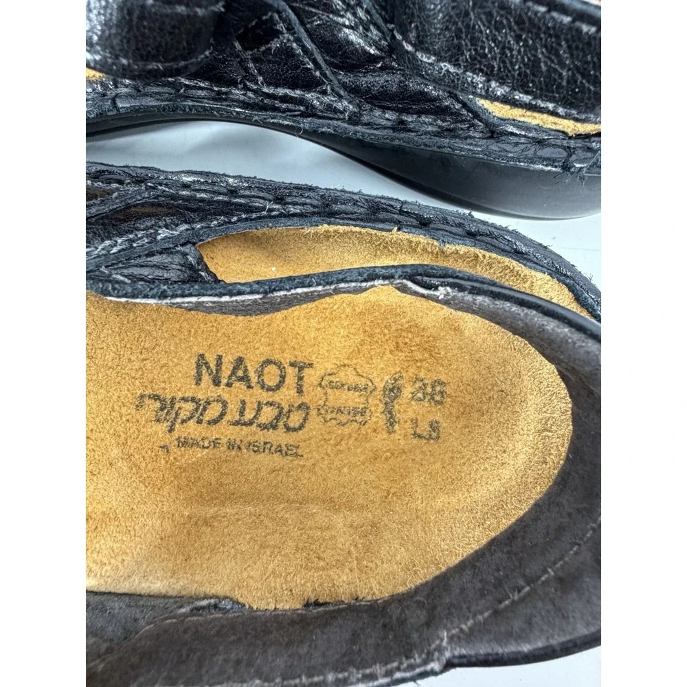 Naot Papaya Women's Size 39 US 8 Black Leather Slides Wedge Sandals Comfort